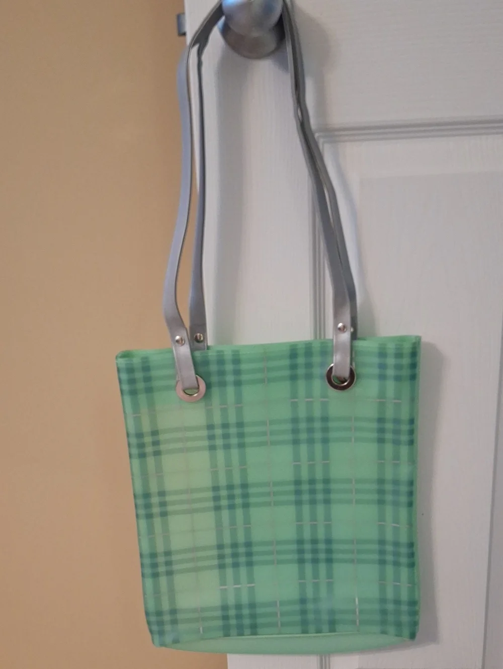 Avon Green & Silver Plaid Tote Bag
